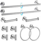 TQKAG Brushed Nickel Bathroom Hardware Accessories Set - 10-Piece Premium SUS304 Stainless Steel Towel Bar Holder Set with 23.6 Inch Round Towel Racks for Wall Mounted Bathroom by TQKAG