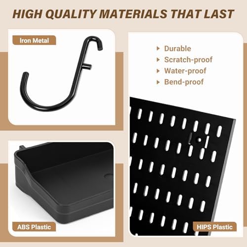 AKTOP Plastic Peg Board Wall Organizer 4-Pack, 12"x12" Pegboard Kit, Black - Image 4