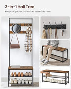 VASAGLE Hall Tree with Bench and Shoe Storage, 9 Movable Hooks, Top Bar - Image 4