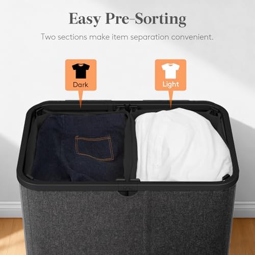 Lifewit 145L Large Laundry Basket with Lid, Laundry Hamper with Plastic Handles and Removable Bag, Foldable Tall Dirty Clothes Hampers for Laundry for Laundry Room, Bedroom, Bathroom, Dorm, Dark Gray - Image 3