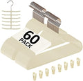 VECELO Premium Velvet Clothes Hangers Suit Heavy Duty (60 Pack)-Non Slip & Space-Saving with 8 Finger Clips & Tie Rack Excellent for Men and Women,Beige by VECELO