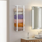 Towel Rack for Rolled Towels, Towel Rack for Bathroom,Wall Mounted Metal Bathroom Organizer, Bath Towel Holder Wall for Modern Small Space Bathroom Towel Storage (White) - Image 3