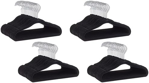 Amazon Basics Kids Space Saving Velvet Non-Slip Clothes Hangers with Shoulder Notches for Infant and Toddler, 11.6", Black, 50 Count (Pack of 4) by AmazonBasics
