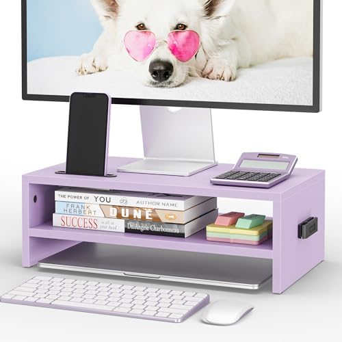 BONTEC Wooden Monitor Stand Riser for Desk, 2-Tier Computer Monitor Stand by BONTEC