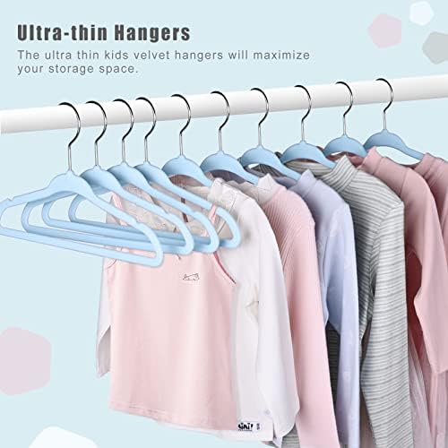 BAGAIL 50 Pack Kids Velvet Hangers 14 Inches Children's Clothes Hangers Non-Slip Baby Hangers for Infant/Toddler (Babyblue) - Image 5