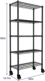 REGILLER 5-Wire Shelving Metal Storage Rack Adjustable Shelves,Standing Storage Shelf Units for Laundry Bathroom Kitchen Pantry Closet(Black,14.1" D x 30" W x 82" H,With Wheels) - Image 3