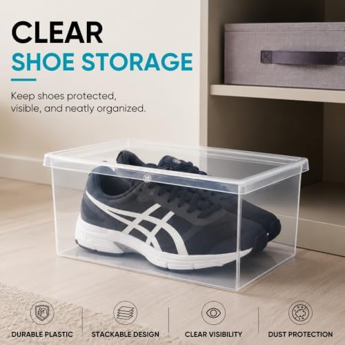 Superio Shoe Box Modern Storage Container 2 Pack - 6.5 Quart/6 Liter, Stackable Plastic Shoe Box Organizer (13.5" L x 8.35" W x 5.2" H) - Image 3