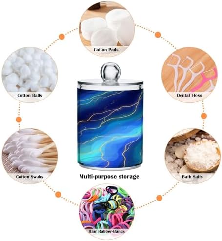MNSRUU 4 Pack Qtip Holder Organizer Dispenser Blue Marble Bathroom Containers Bathroom Vanity Storage Canister Apothecary Jars for Cotton Swabs/Pads/Floss - Image 4