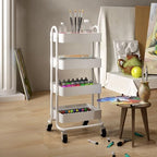 4 Tier Metal Rolling Cart with Wheels,4 Tier Utility Cart with Wheels for Office,Home,Kitchen,Garden（13.4"x18.1"x40"） White - Image 2
