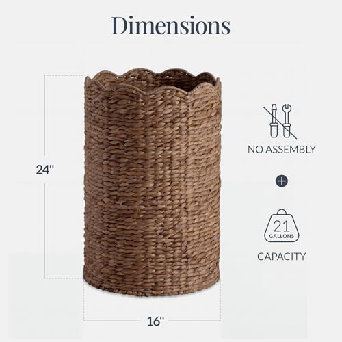 Best Choice Products Scalloped Laundry Large Round Hamper, Handwoven Laundry Basket for Clothes, Towels, Blankets, Multipurpose Storage Organizer For Laundry Room or Closet - Chestnut - Image 2
