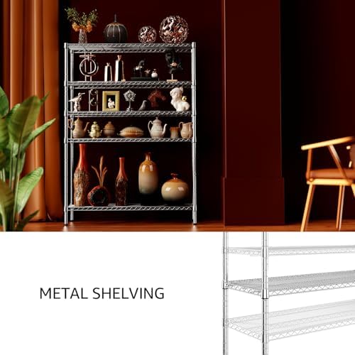 IZEUK 4250 LBS Garage Shelving Wide Storage Shelves 5 Tier Metal Shelves Heavy Duty Adjustable Utility Shelf Rack Chrome 17.7" D x 59.1" W x 70.4" H - Image 6