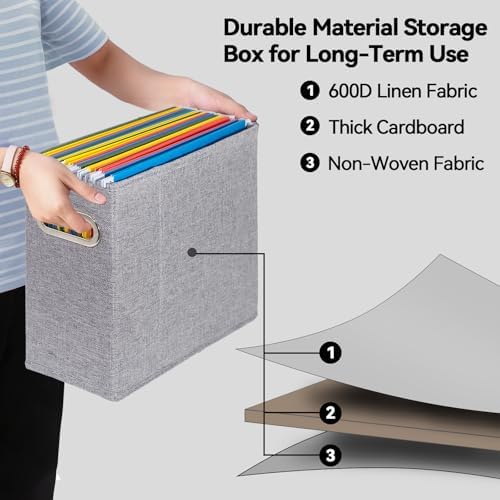 6 Packs Letter Size File Organizer, File Folders Organizer, Fabric Storage Box, Collapsible Paper Organizer with Metal Handle, Smooth PVC Rails, Only Box (Gray) - Image 3