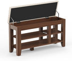 Shoe Bench for Entryway, Solid Rubberwood Shoe Bench with Hidden Storage, Adjustable 2-Tier Shelves & Soft PU Leather Seat, Shoe Rack Durable Easy Assembly for Hallway or Bedroom - Beige, 39.4" by Rosedate