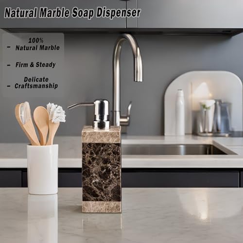 Hand Liquid&Lotion Soap Dispenser Pump Bottle Natural Marble for Kitchen Bathroom Countertop Laundry Room Holds Dish Soap Shampoo Laundry Liquid Shower Gel(Coffee Colour) - Image 3