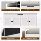 47.2" Storage Bench - Entryway Shoe Bench with 4 Doors and Top Storage Area, Multifunctional Entryway Bench with Lift Top Cushion, Shoe Storage Bench for Bedroom, Living Room, White - Image 6