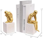 Decorative Bookends for Shelves,Resin Gold Book Ends,Unique Thinker Statue - Image 3