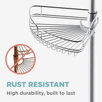 Zenna Home Tension Pole Shower Caddy Corner Organizer, Adjustable Standing Shower Caddy with 4 Baskets and Built in Towel Bar, Rust Resistant Bathroom Tension Rod Organizer, 60 to 97 Inch, Chrome - Image 5