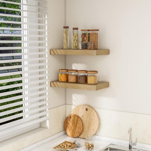 RICHFOCUS Bathroom Floating Shelves for Wall 2Pack|Oak|16" L - Image 4