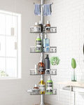 Corner Shower Caddy Tension Pole 4 Tier Adjustable Stainless Steel Shower Shelf for Inside Shower Bathtub Shampoo,Standing Bathroom Organizer Shelves with 26 to 120 inch Height by Clothink
