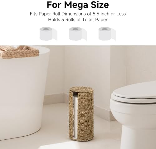 StorageWorks Seagrass Free Standing Toilet Paper Holder Stand for Bathroom, 3 Rolls of Toilet Tissue Storage with a Built-in Cloth Lining, Toilet Roll Holder Stand with Lid - Image 6
