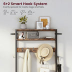 Homeiju Hall Tree with Bench and Shoe Storage, 3-in-1 Entryway Organizer with 6+2 Hooks, Coat Rack with Adjustable Feet for Stability, Mudroom Furniture with Storage Shelf - Image 4