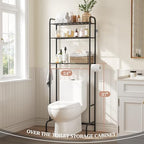 STDDRE 3-Tier Over The Toilet Storage Space Saver with Paper Holder Freestanding Rack Metal Bathroom Shelves with Hooks Above The Toilet Storage Shelf (Black, 3 Tier) - Image 3