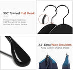 TOPIA HANGER Black Wooden Coat Hanger 6 Pack, Wide Shoulder Wood Suit Hangers with Extra-Thick Flat Hooks & Anti-Slip Pants Bar, Heavy Duty Clothes Hangers,Glossy Finish, Black-CT02H - Image 4