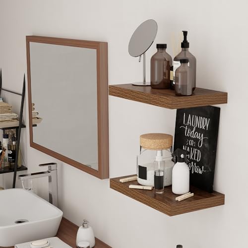 16 in Floating Shelves for Wall, Walnut Wooden Shelves Set of 2 - Image 5