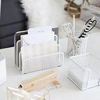BLU MONACO | White Desk Organizer Set | 5 Piece Metal Office Desk Organizer with Hanging File Holder, Magazine Organizer, Pen Cup, Sticky Note Holder, Mail Sorter | Desk Organizers and Accessories - Image 5