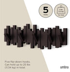 Umbra Sticks Wall Mount Coat Rack, 5 Hook Retractable Pegs, Espresso - Image 5