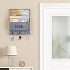 DLQuarts Solid Wood Mail Organizer with Key Holder for Wall, Mail Sorter Wall Mounted, Decorative Wooden Key and Mail Holder with 3 Hooks, Weathered Gray - Image 2