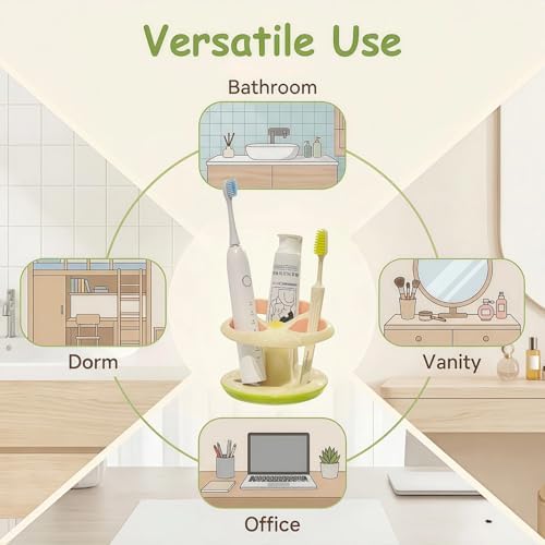Floral Ceramic Toothbrush Holder, 3-Slot Toothbrush and Toothpaste Holder Cute Toothbrush Holder Set, Cute Countertop Holder for Electric Toothbrush, Toothpaste, Floss, and Razor (Pink) - Image 3