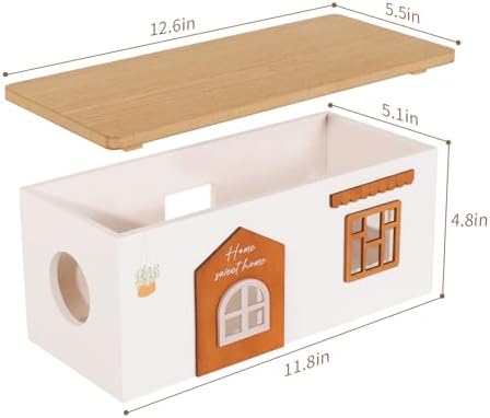 Cable Management Box, Wood Extension Cord Organizer, Handmade Power Strip Box for TV Computer Wire USB Hub System, Surge Protector Cord Hider Box on Desk or Floor (Medium) - Image 2