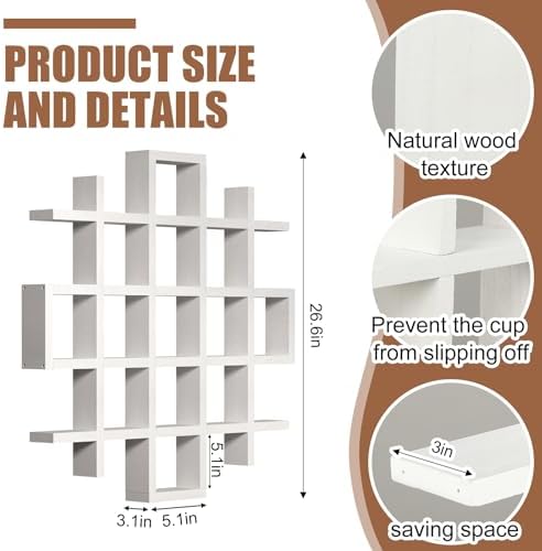 Suzile Mug Display Shelf Wall Mounted,Grid Size 5.1x5.1x3in,White - Image 2