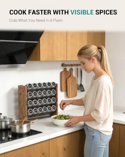 Spice Rack Organizer with 24 Glass Jars, for Cabinet Wall Mount Countertop - Image 4