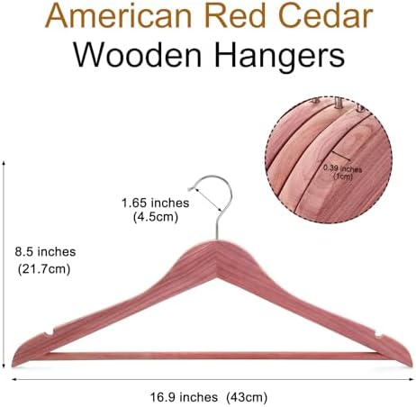 TOPIA HANGER 30-Pack American Red Cedar Wooden Hangers, Clothes Hangers for Closet, Wood Coat Hanger with Smooth Cut Notches, 360° Swivel Hook, Non-Slip Pants Bar-CT54C30 - Image 2