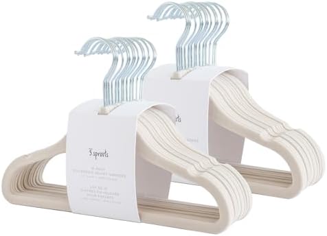 3 Sprouts Velvet Baby Hangers - Non-Slip Hanger for Infant, Toddler, Baby Clothes - Closet Kids Hangers with Slim Design, Nordic Colors, Pack of 30 - Beige by 3Sprouts