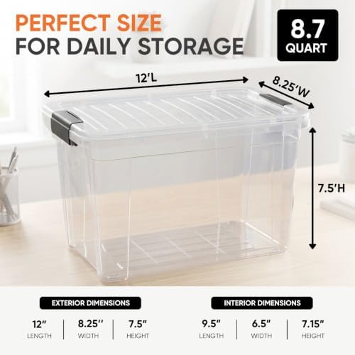 Superio 8.7 Quart Clear Plastic Storage Boxes with Lids, Stackable Organizer Containers, BPA-Free Storage Bins for Home, Office, School & Dorm, 2 Pack - Image 3