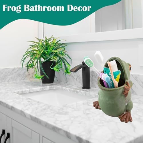 FlidRunest Extra Large Kids Frogs Toothbrush Holder for Bathroom - Ceramic Animal Tooth Brush Holder Cup - Easy to Clean Toothbrush and Toothpaste Holder - Great Gift for Boy, Friends, Kids, Men - Image 5