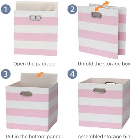 13 x 13 x 13 Inch Linen Stripe Storage Cubes for Home Organizing, Pack of 4 - Image 4