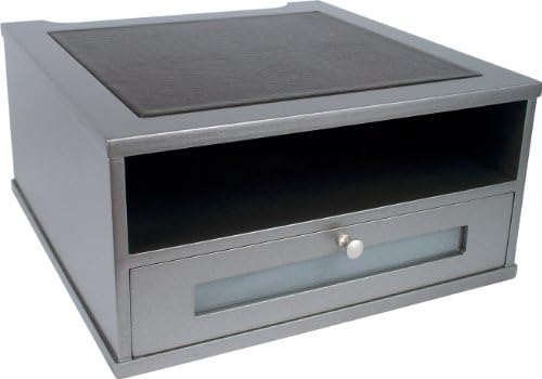 Victor Monitor Riser with Drawer and Storage Shelf - Wood Monitor Stand Desk Organizer with Faux Leather Top, Organize Office Supplies, 13 x 13 x 6.5-Inches, Classic Silver - Image 4