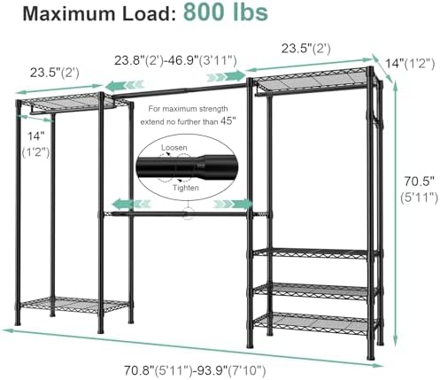 SEMHOR E06 Expandable Heavy Duty Clothes Rack for Reach-in Closet - Image 6