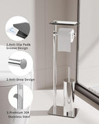 Toilet Paper Holder Stand, Free Standing Toilet Paper Holder with Shelf for Bathroom, Stainless Steel Chrome Toilet Tissue Holder with Brush and Holder Set, Weighted Base - Image 3