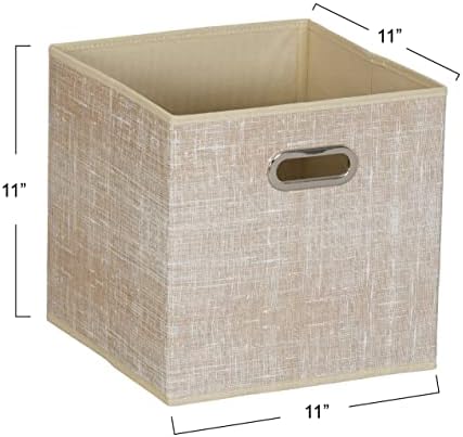 Household Essentials 6 Pack Fabric Storage Bins with Handle, Tan Mix - Image 3
