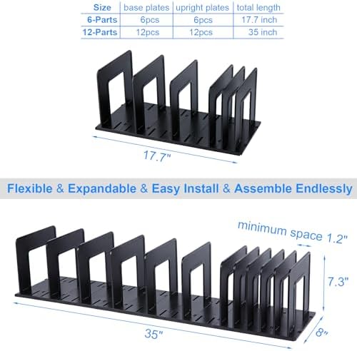 Adjustable Vertical File Sorter Sturdy Plastic Expandable Upright File Holder, Desktop Binder Organizer, School Office File Organizer Bookshelf Divider, Assemble Easily Endlessly, Black - Image 2
