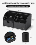 VLANDO 2 Pcs PU Leather Desk Caddy Set with Drawer,Pen Holder - Image 3