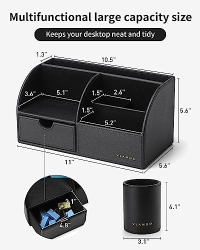 VLANDO 2 Pcs PU Leather Desk Caddy Set with Drawer,Pen Holder - Image 3