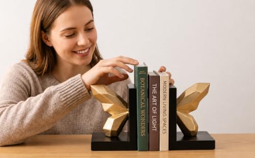Butterfly Bookends – Luxury Decorative Gold & Black Resin Book Holders, Heavy Duty Book Stoppers for Bookshelves, Home Office, Library & Desk Decor, Elegant Gift for Book Lovers - Image 3