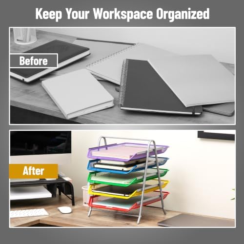 Mind Reader 5-Tier Paper Tray Organizer with Multicolor Trays, Classroom File Organizer for Teachers, Metal Mesh, Assorted Colors - Image 5