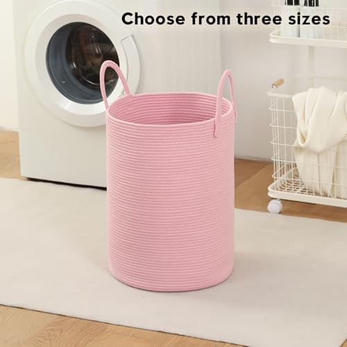 Laundry Basket Hamper Tall Rope Storage Woven for Blanket toys Dirty Clothes in Living Room Bathroom Bedroom (Pink, 80L/21.3Gal) - Image 2